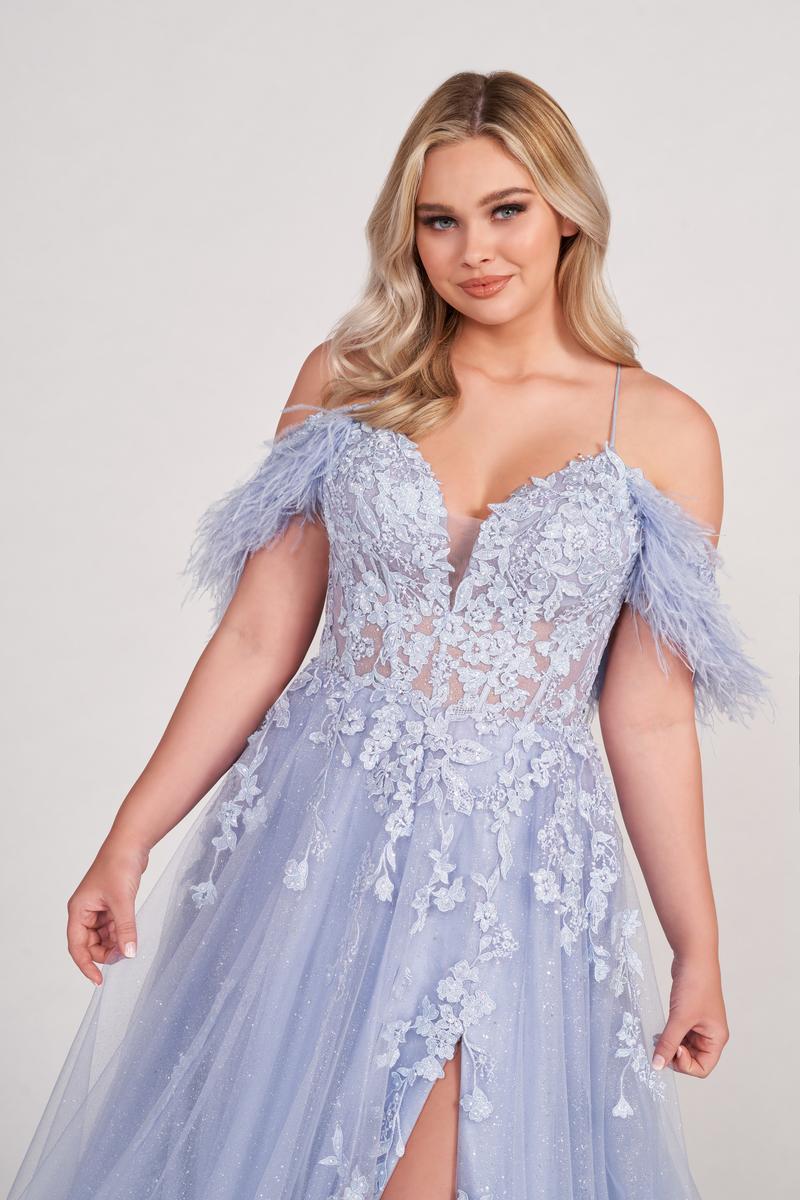 Ellie Wilde EW34066 Off-Shoulder A-Line Gown with Slit