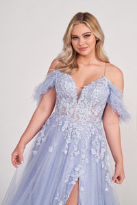 Ellie Wilde EW34066 Off-Shoulder A-Line Gown with Slit