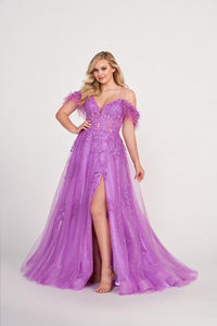 Ellie Wilde EW34066 Off-Shoulder A-Line Gown with Slit