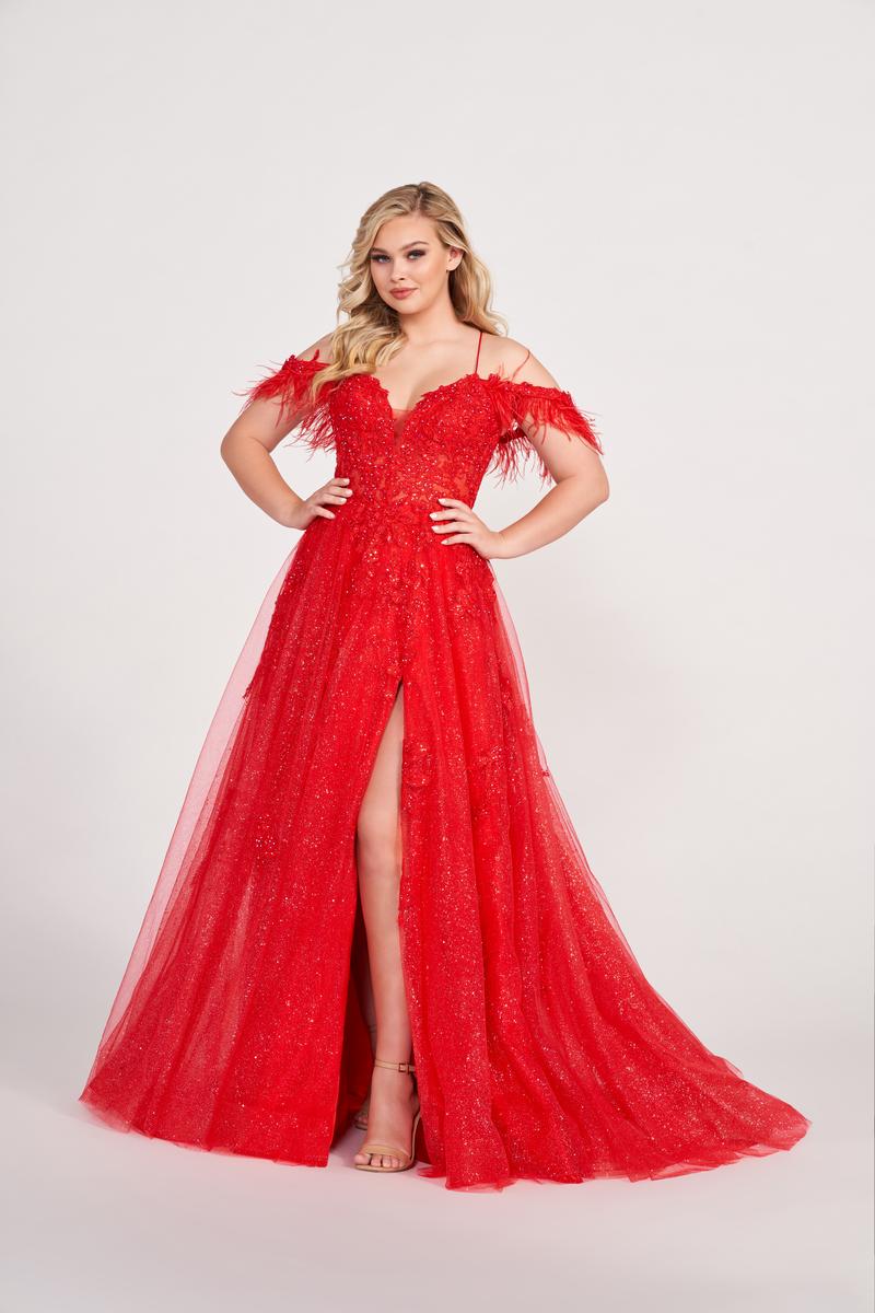 Ellie Wilde EW34066 Off-Shoulder A-Line Gown with Slit