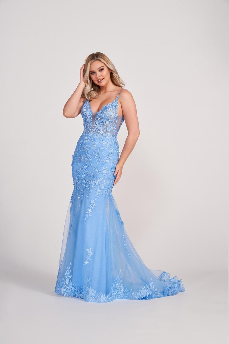 Ellie Wilde EW34067 Deep V-Neck Fit and Flare Gown