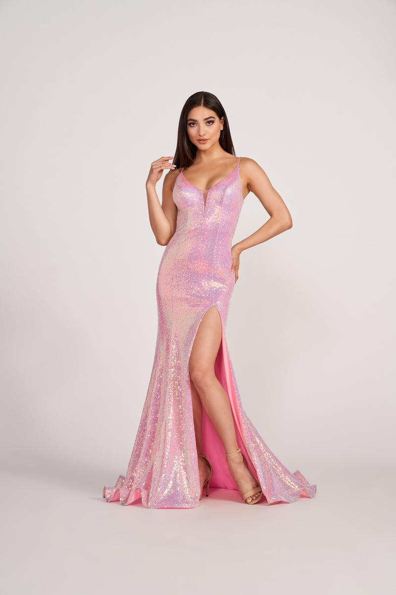 Ellie Wilde EW34088 Sequin Fit and Flare Gown with Plunge Neckline