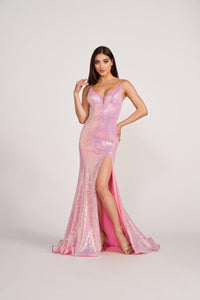 Ellie Wilde EW34088 Sequin Fit and Flare Gown with Plunge Neckline