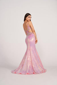 Ellie Wilde EW34088 Sequin Fit and Flare Gown with Plunge Neckline