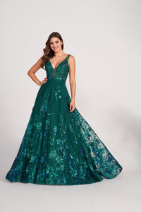 Ellie Wilde EW34105 V-Neck Long A-Line Dress