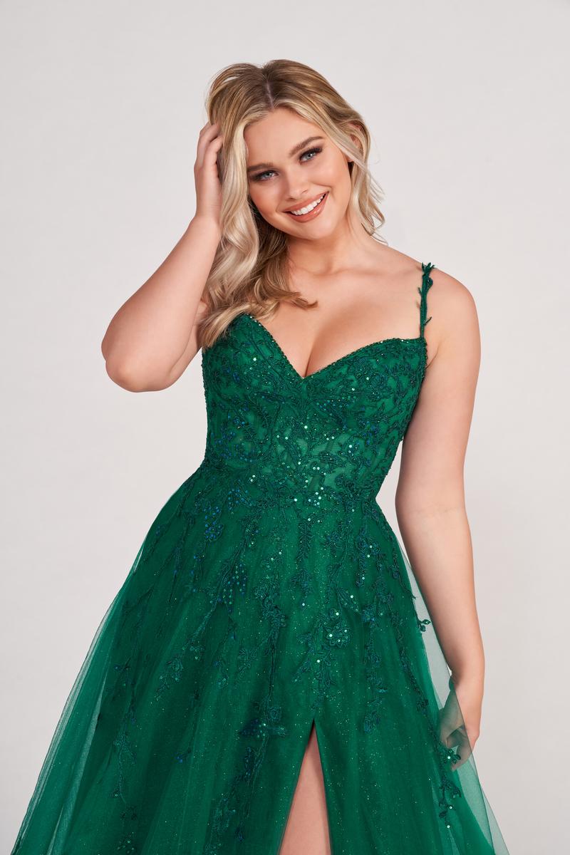 Ellie Wilde EW34116 Spaghetti Strap A-Line Gown with Slit
