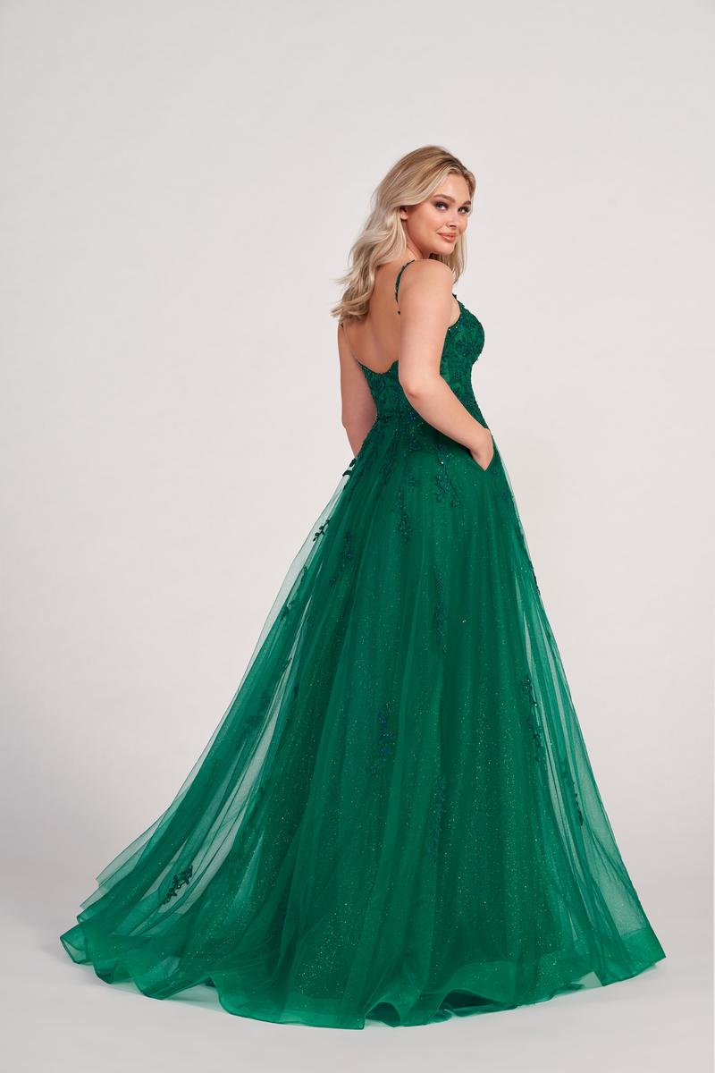 Ellie Wilde EW34116 Spaghetti Strap A-Line Gown with Slit