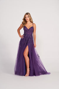 Ellie Wilde EW34116 Spaghetti Strap A-Line Gown with Slit