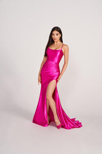 Ellie Wilde EW34120 Spaghetti Strap Fitted Gown with Side Slit
