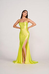 Ellie Wilde EW34120 Spaghetti Strap Fitted Gown with Side Slit