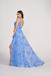 Ellie Wilde EW34121 V-Neck A-Line Gown with Floral Appliqué