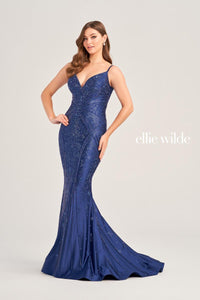 Ellie Wilde EW35002 Dress - Deep V-Neck, Long Fit and Flare Silhouette