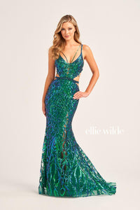 Ellie Wilde EW35007 Dress - Plunging Neckline, Fit and Flare Silhouette