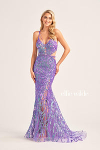 Ellie Wilde EW35007 Dress - Plunging Neckline, Fit and Flare Silhouette