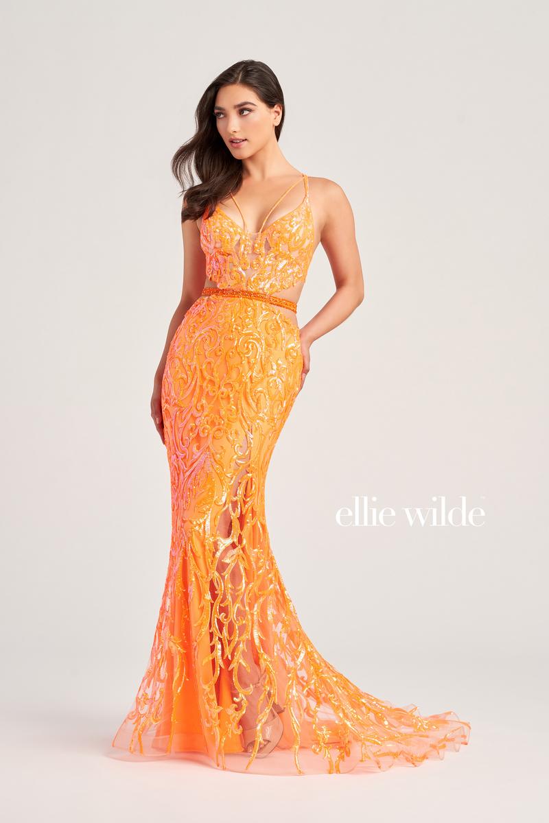 Ellie Wilde EW35007 Dress - Plunging Neckline, Fit and Flare Silhouette