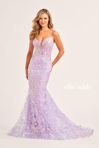 Ellie Wilde EW35013 Dress - Plunging Neckline, Long Fit and Flare