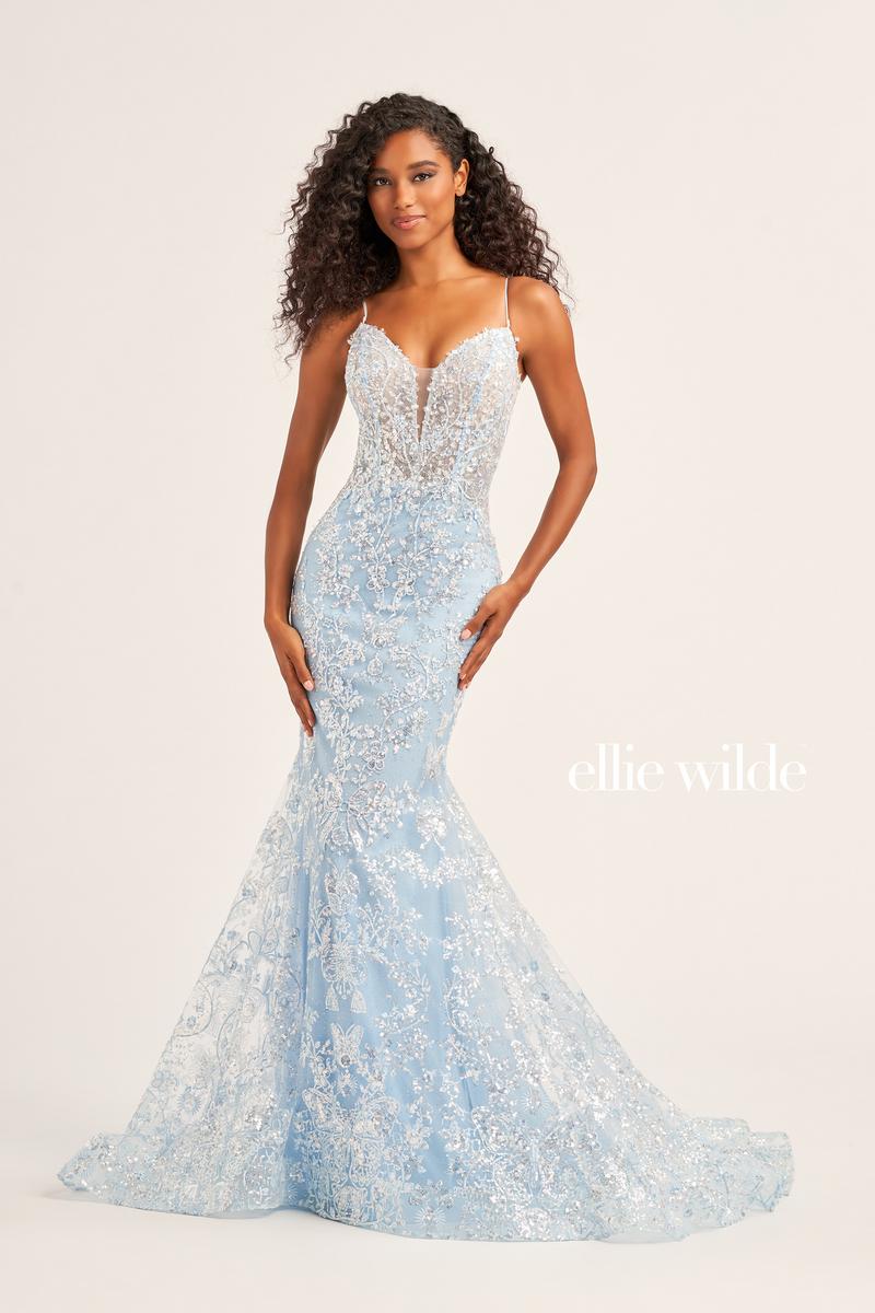 Ellie Wilde EW35013 Dress - Plunging Neckline, Long Fit and Flare