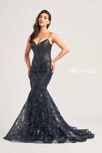 Ellie Wilde EW35013 Dress - Plunging Neckline, Long Fit and Flare
