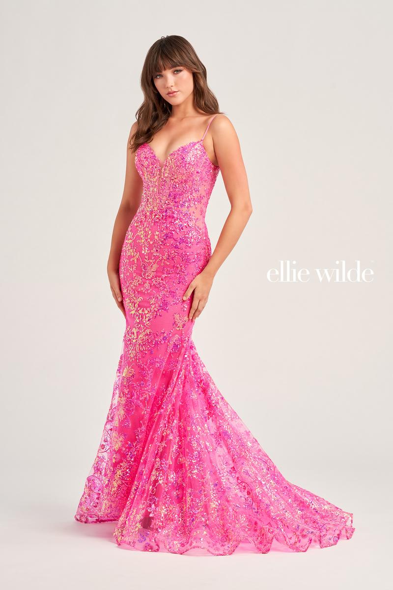 Ellie Wilde EW35013 Dress - Plunging Neckline, Long Fit and Flare