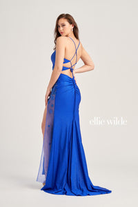 Ellie Wilde EW35030 Spaghetti Strap Long Fitted Dress with Slit