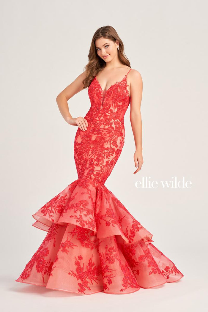 Ellie Wilde EW35038 Plunge Neck Fit and Flare Gown