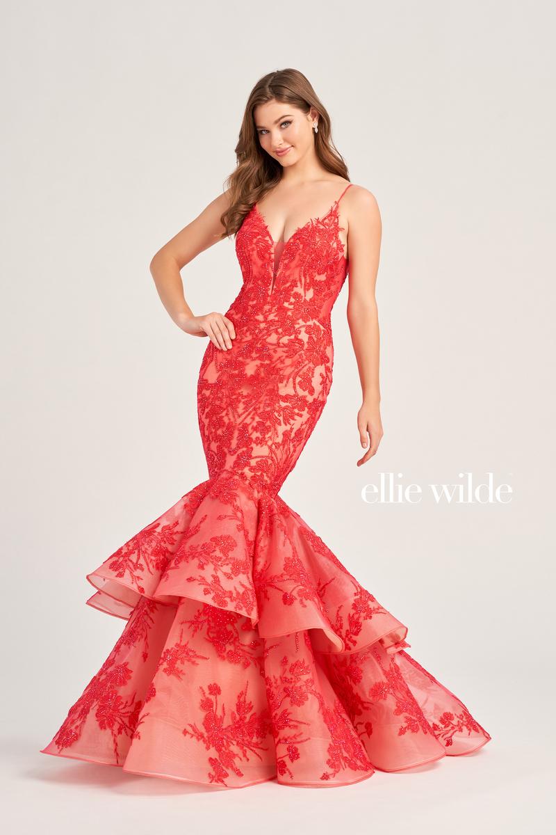 Ellie Wilde EW35038 Plunge Neck Fit and Flare Gown