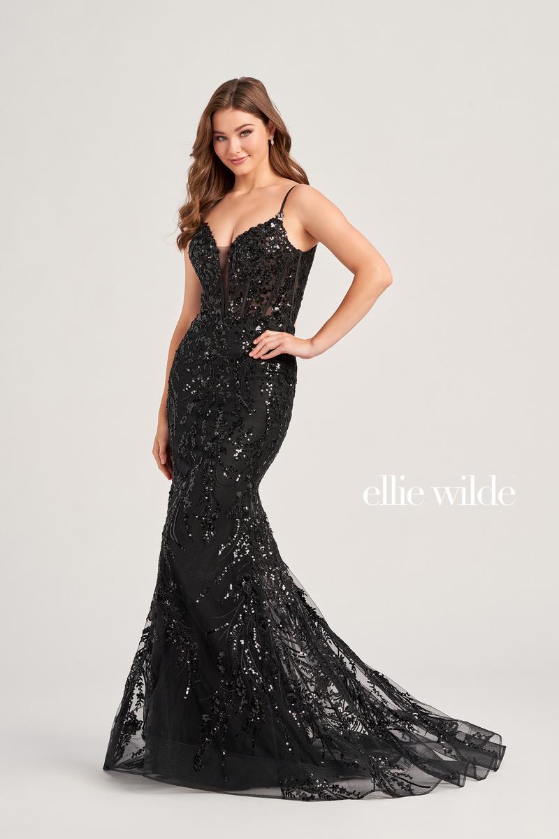 Ellie Wilde EW35039 Sequin V-Neck Fit and Flare Gown