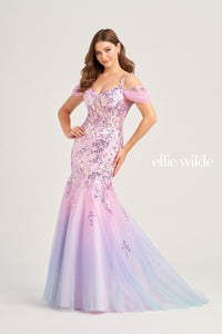 Ellie Wilde EW35056 Off-Shoulder Fit and Flare Long Dress