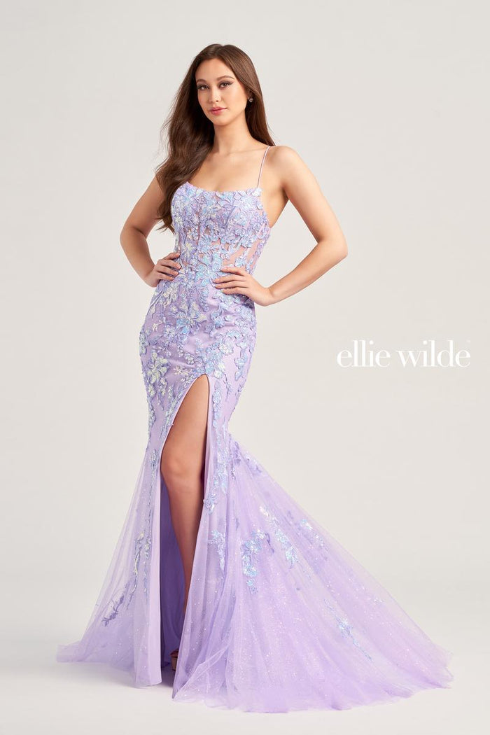 Ellie Wilde EW35057 Spaghetti Strap Fit and Flare Gown