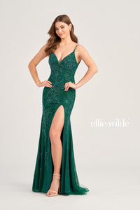 Ellie Wilde EW35062 V-Neck Long Fitted Dress with Slit