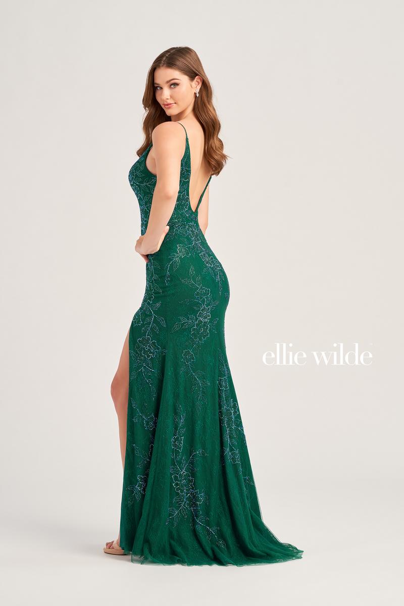 Ellie Wilde EW35062 V-Neck Long Fitted Dress with Slit