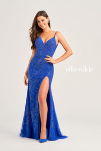 Ellie Wilde EW35062 V-Neck Long Fitted Dress with Slit