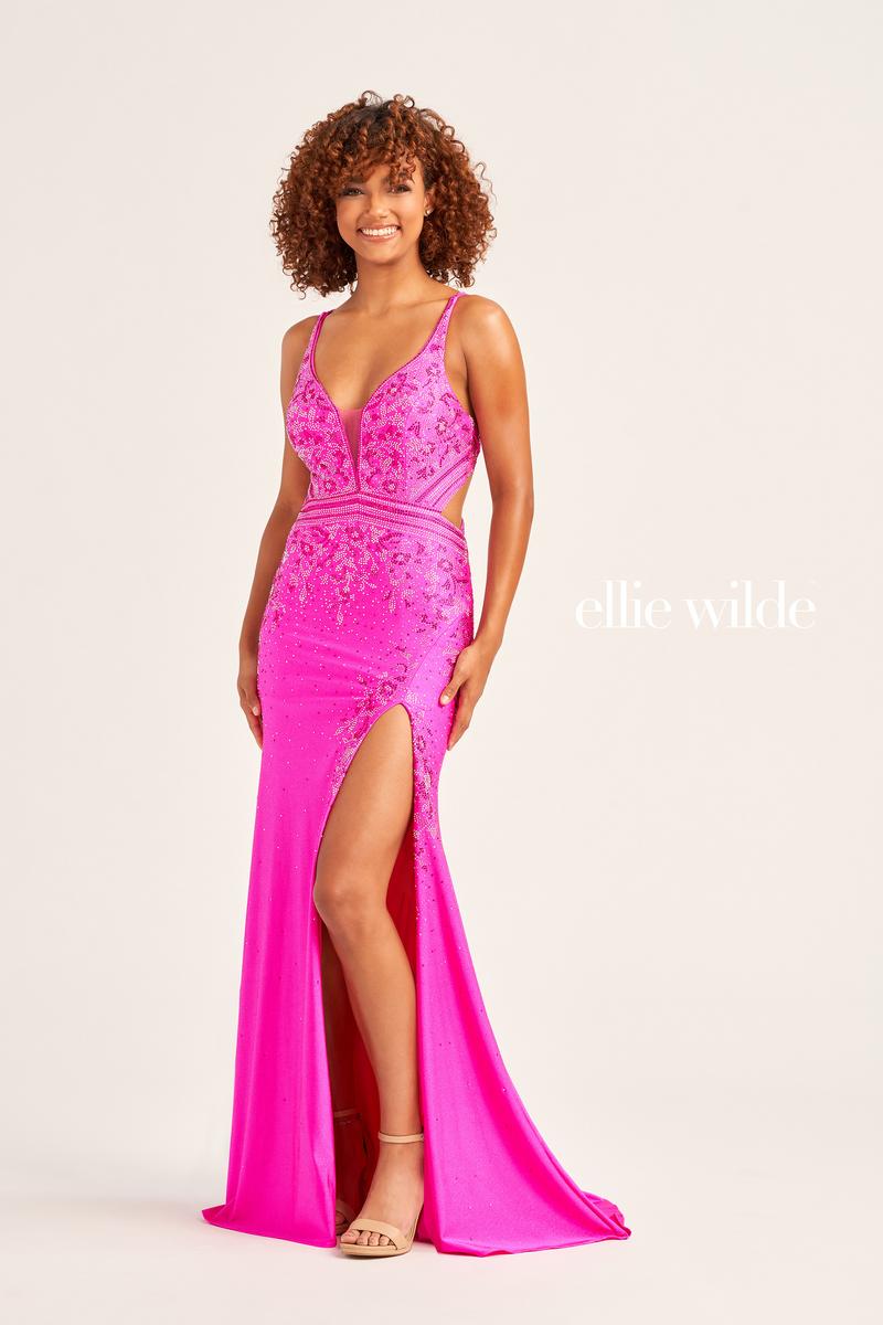 Ellie Wilde EW35063 Dress - Plunging Neckline, Long Fitted Silhouette