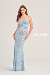 Ellie Wilde EW35065 Pink V-Neck Fit and Flare Gown