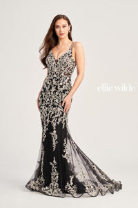 Ellie Wilde EW35071 V-Neck Long Fit and Flare Dress