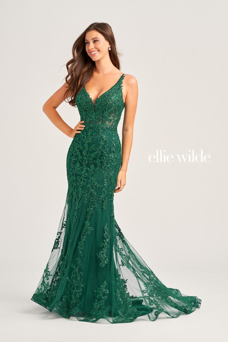 Ellie Wilde EW35071 V-Neck Long Fit and Flare Dress