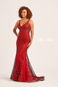 Ellie Wilde EW35071 V-Neck Long Fit and Flare Dress