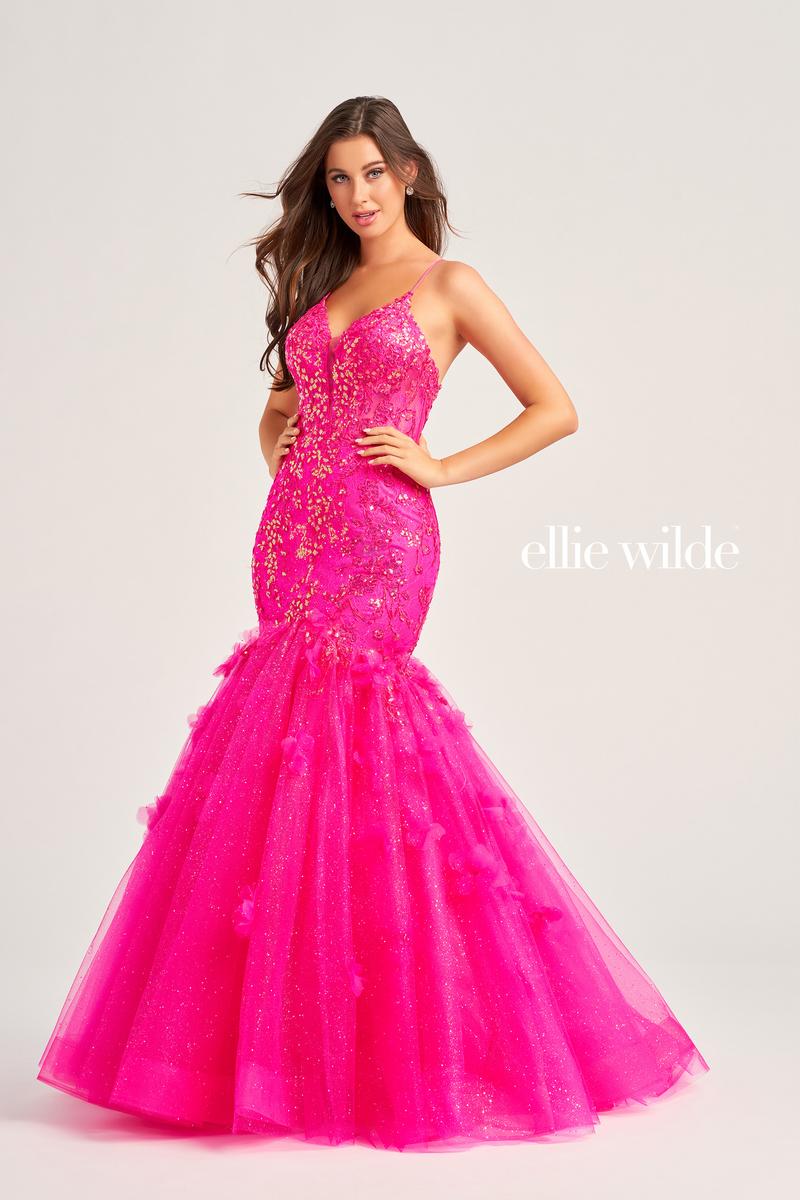 Ellie Wilde EW35080 Dress - V-Neck, Long, Fit and Flare Silhouette