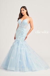 Ellie Wilde EW35080 Dress - V-Neck, Long, Fit and Flare Silhouette