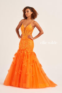 Ellie Wilde EW35080 Dress - V-Neck, Long, Fit and Flare Silhouette