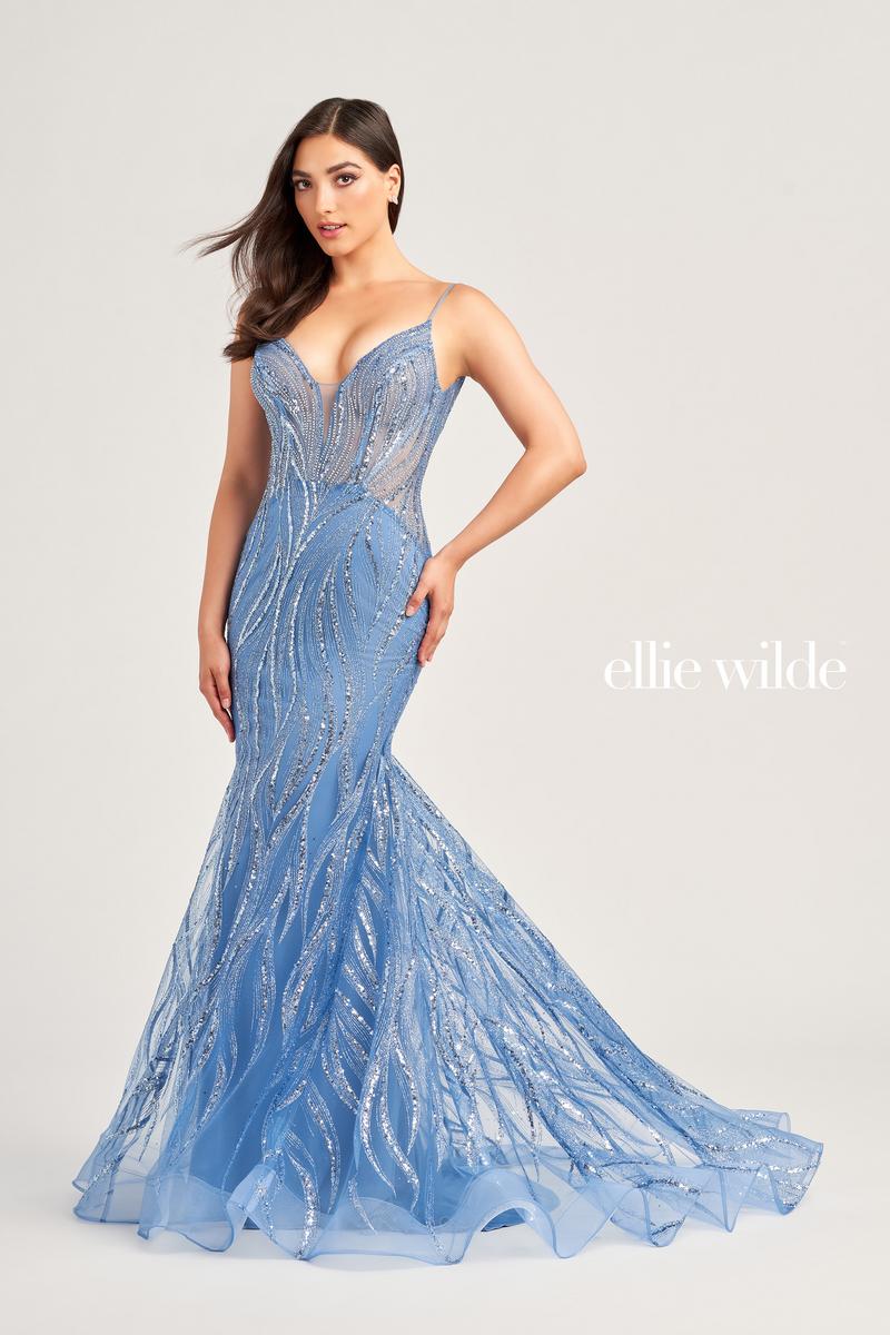 Ellie Wilde EW35098 Spaghetti Strap Fit and Flare Long Dress