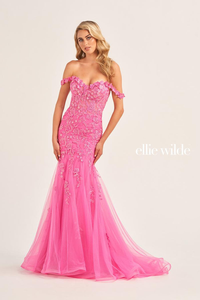 Ellie Wilde EW35102 Off-Shoulder Fit and Flare Gown