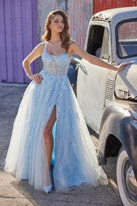 Ellie Wilde EW35118 Lavender A-Line Dress with Spaghetti Straps
