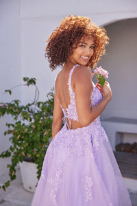 Ellie Wilde EW35118 Lavender A-Line Dress with Spaghetti Straps