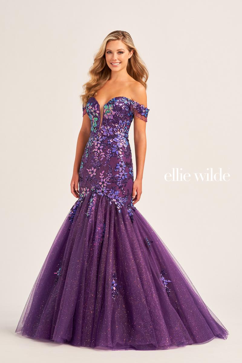 Ellie Wilde EW35219 Off-Shoulder Fit and Flare Gown
