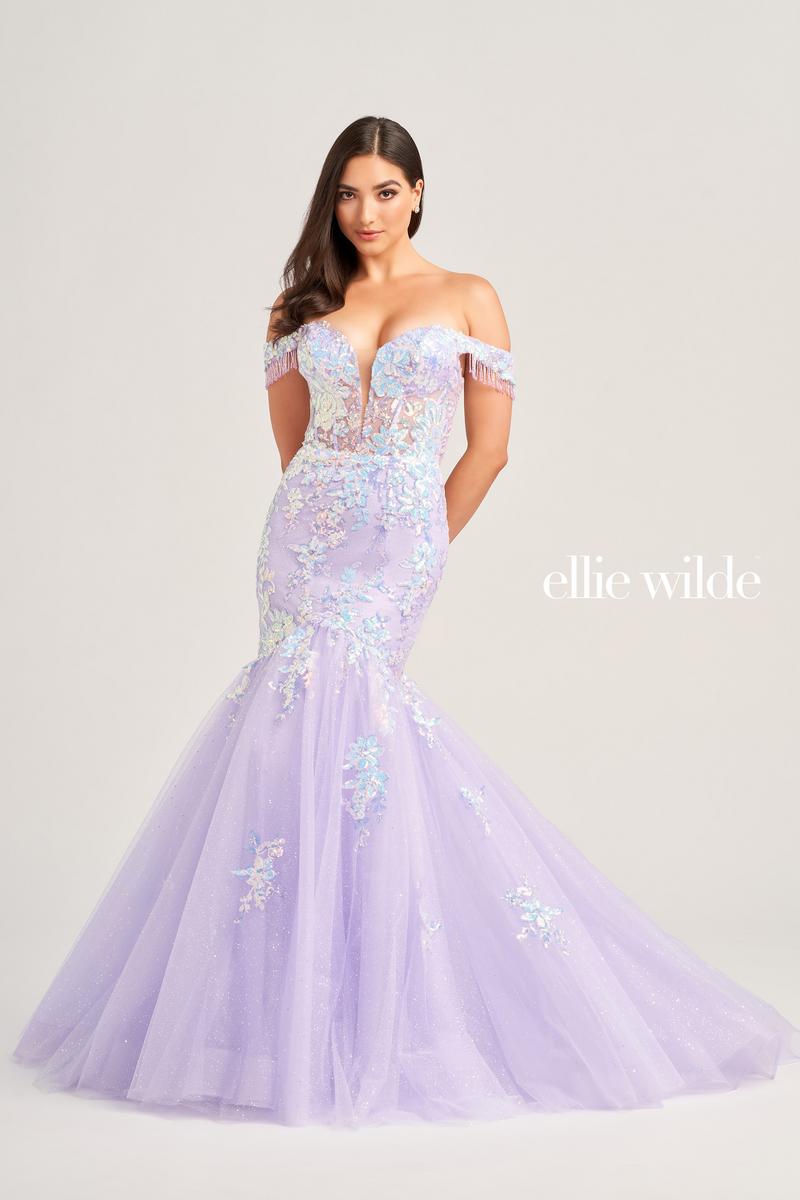 Ellie Wilde EW35219 Off-Shoulder Fit and Flare Gown