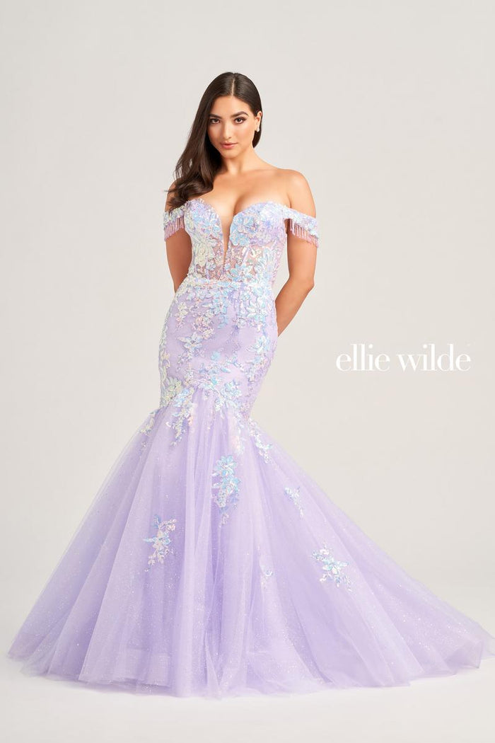 Ellie Wilde EW35219 Off-Shoulder Fit and Flare Gown