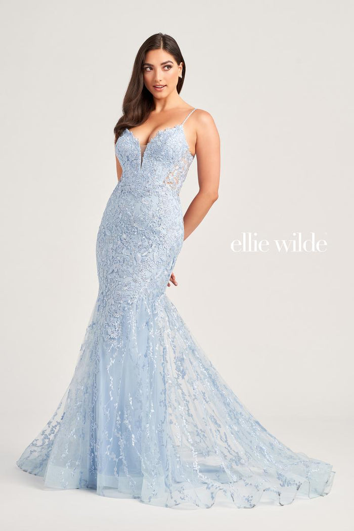 Ellie Wilde EW35221 Fitted Gown with Plunging Neckline