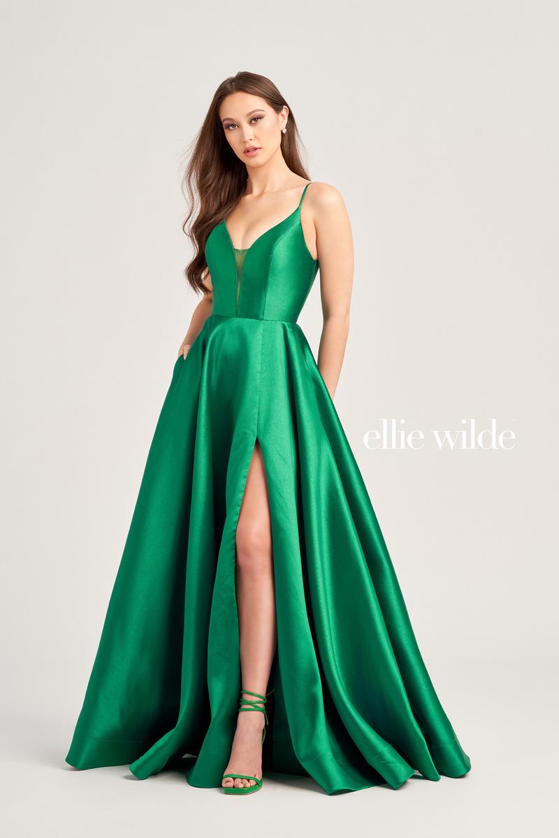 Ellie Wilde EW35232 V-Neck Long A-Line Dress with Slit