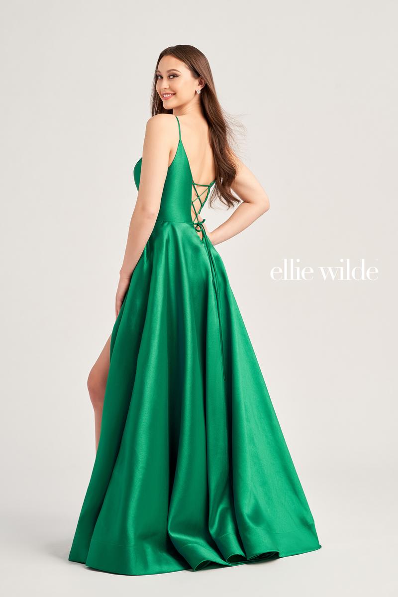 Ellie Wilde EW35232 V-Neck Long A-Line Dress with Slit